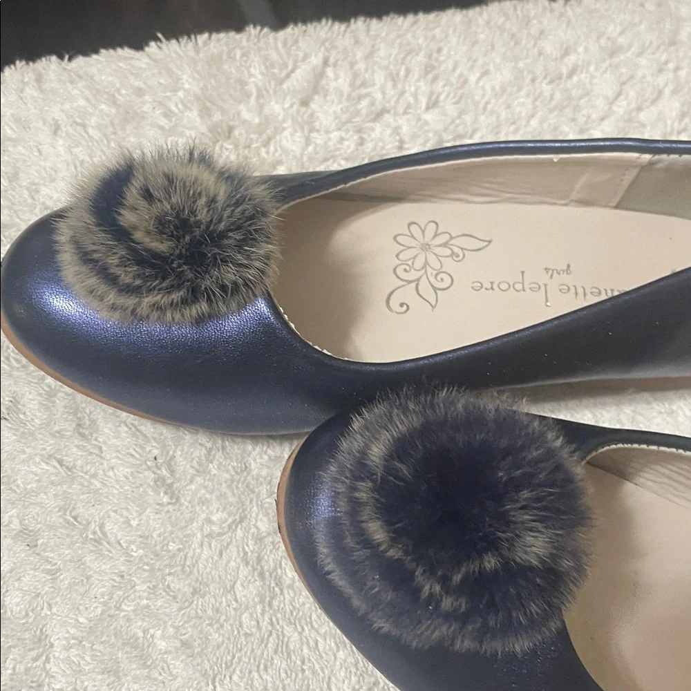 Nanette Lepore Blue Dress Shoes with Furry Pom-Poms